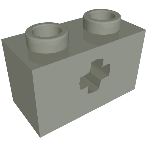 Technic Brick 1 x 2 with Axle Hole Type 2 [X Opening] (Light Gray)