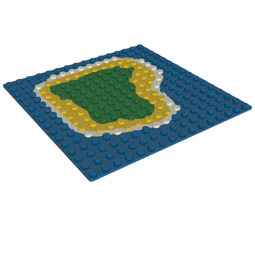 Baseplate 16 x 16 with Island on Blue Water Print (Light Gray)