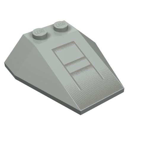 Brick Wedged, Sloped 4 x 4 Triple, No Stud Notches with X-wing Nose Print (Light Gray)