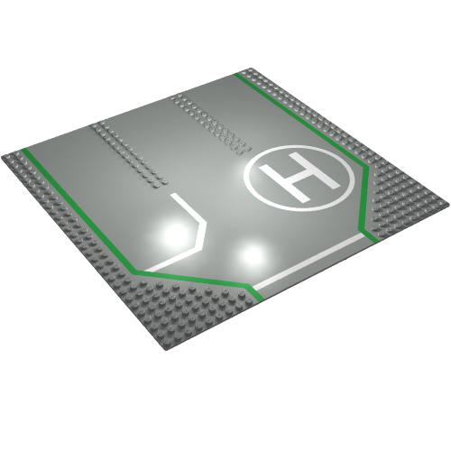 Baseplate 32 x 32 with 9-Stud Straight, 3-Lanes and Helicopter Pad Print (Light Gray)