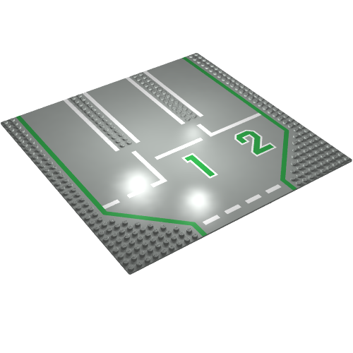 Baseplate 32 x 32 with 9-Stud Straight, 3-Lanes and Center '1' & Left '2', and White Lines Print (Light Gray)