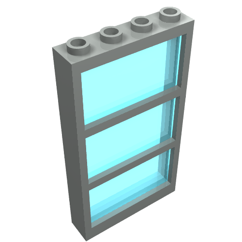 Window 1 x 4 x 6 Frame with 3 Panes, with Fixed Trans-Light Blue Glass (Light Gray)