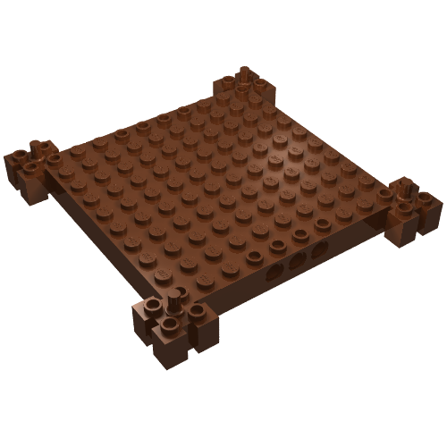 Brick Special 12 x 12 Base with 4 Corner Pegs, 1 x 10 Cutouts, Grooves (Reddish Brown)
