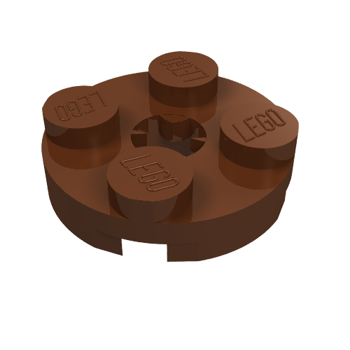 Plate Round 2 x 2 with Axle Hole Type 2 (X Opening) (Reddish Brown)
