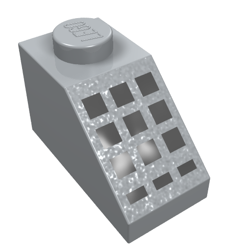Brick Sloped 45° 2 x 1 with Bottom pin, with 9 Large + 3 Small Black Buttons Print (Light Bluish Gray)