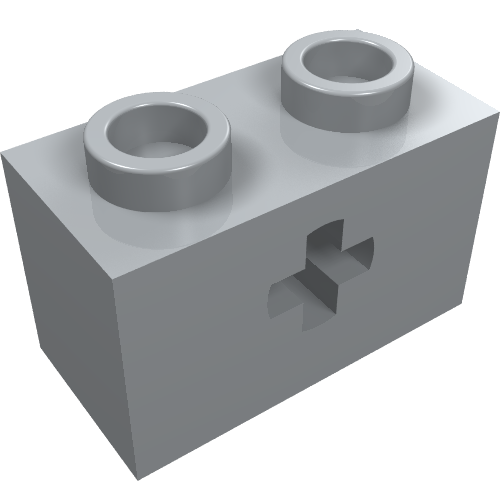 Technic Brick 1 x 2 with Axle Hole Type 1 [+ Opening] and Bottom Ridges (Light Bluish Gray)