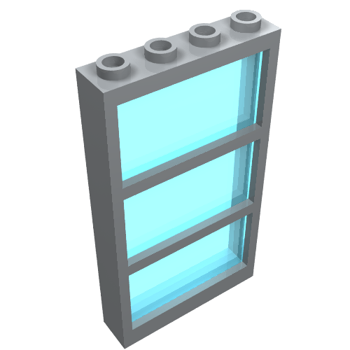 Window 1 x 4 x 6 Frame with 3 Panes, with Fixed Trans-Light Blue Glass (Light Bluish Gray)