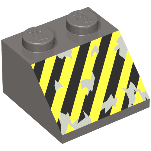 Brick Sloped 45° 2 x 2 with Black and Yellow Stripes Print (Dark Bluish Gray)