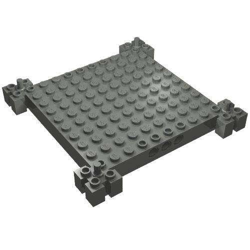 Brick Special 12 x 12 Base with 4 Corner Pegs, 1 x 10 Cutouts, Grooves (Dark Bluish Gray)