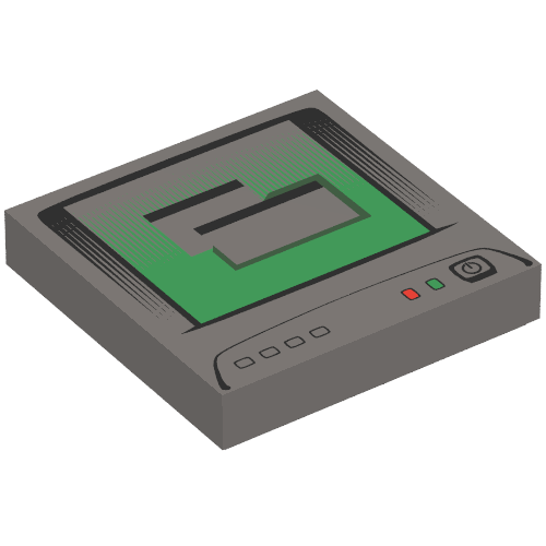 Tile 2 x 2 with Computer Monitor, White Power Switch Icon Print (Dark Bluish Gray)