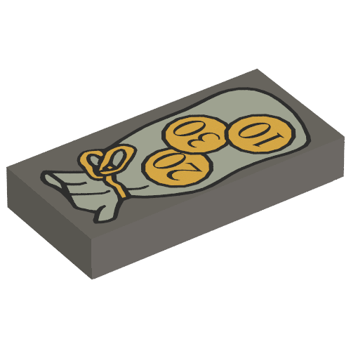 Tile 1 x 2 with Bag and Coins Print (Dark Bluish Gray)