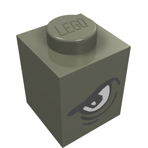 Brick 1 x 1 with Angry Eye Right / Sad Eye Left Print (Dark Gray)