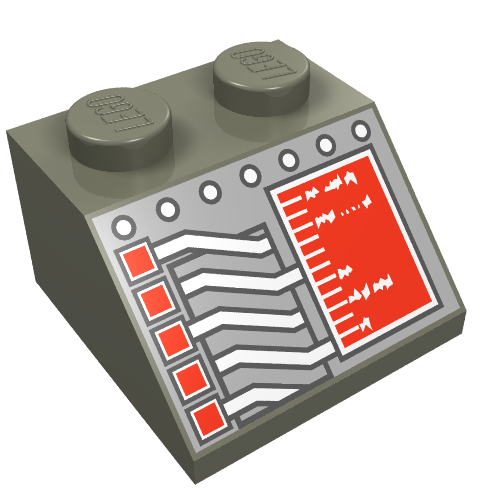 Brick Sloped 45° 2 x 2 with Red Square and Circuitry Print (Dark Gray)