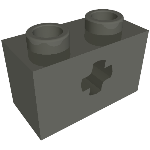 Technic Brick 1 x 2 with Axle Hole Type 2 [X Opening] (Dark Gray)