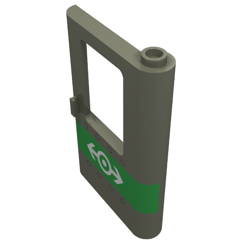 Door 1 x 4 x 5 Train Right with Green Stripe, Train Logo and Rivets Print (Dark Gray)