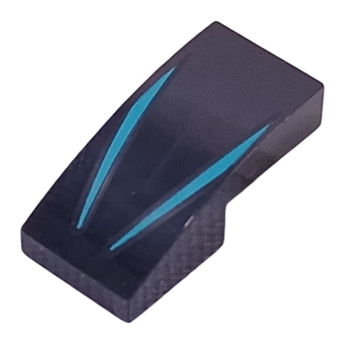 Brick Curved 2 x 1 No Studs with Dark Turquoise Lines Print (Black)