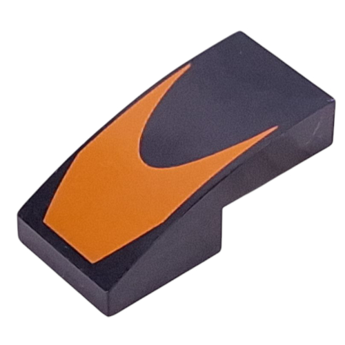 Brick Curved 2 x 1 No Studs with Orange Shape Print (Black)