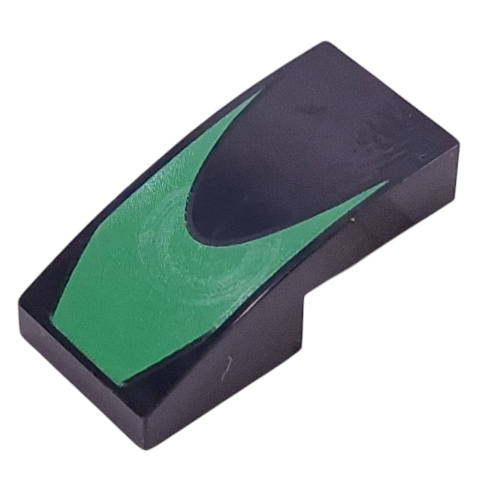 Brick Curved 2 x 1 No Studs with Bright Green Shape Print (Black)