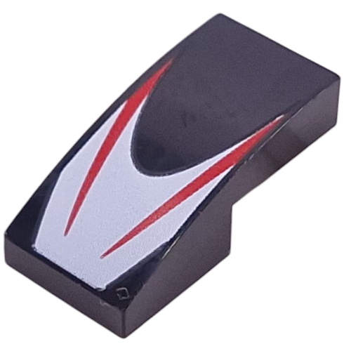 Brick Curved 2 x 1 No Studs with Red Stripes on White Background Print (Black)