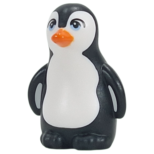 Animal, Bird, Penguin with Bright Light Blue Eyes, Orange Beak Print (Black)