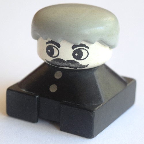 Duplo 2 x 2 x 2 Figure Brick, Spiky Bangs, White Head, Light Gray Hair, Two White Buttons, Moustache Print (Black)