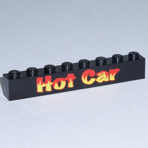 Brick 1 x 8 with 'Hot Car' Print (Black)