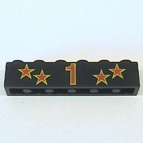 Brick 1 x 6 with Red '1', Four Stars and Yellow Border Print (Black)