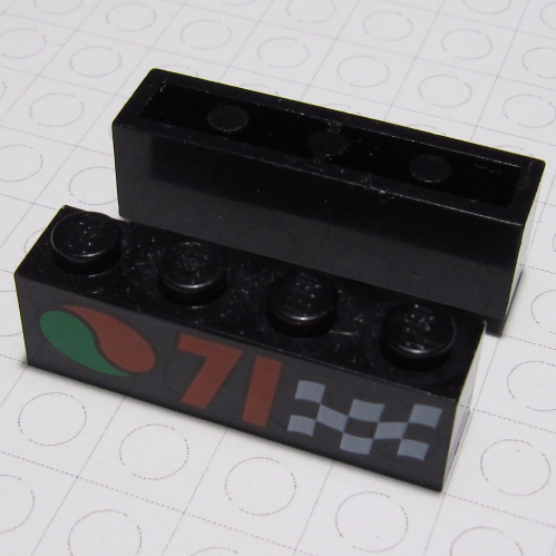Brick 1 x 4 with '71', Chequered Flag, and Octan Logo Print (Black)