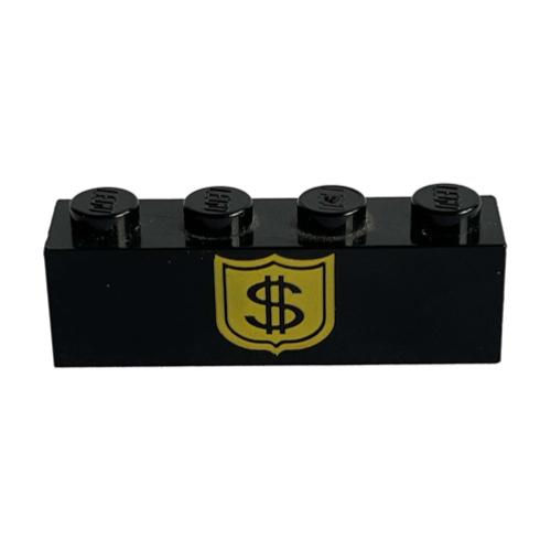 Brick 1 x 4 with Black Dollar Sign on Yellow Badge Print (Black)