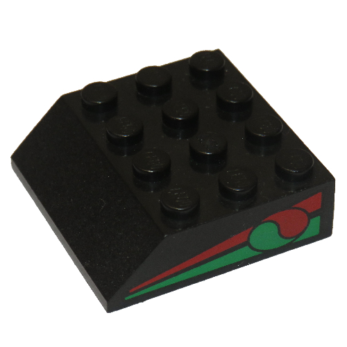 Brick Sloped 45° 4 x 4 with Octan Logo and Red & Green Stripe Print (Black)
