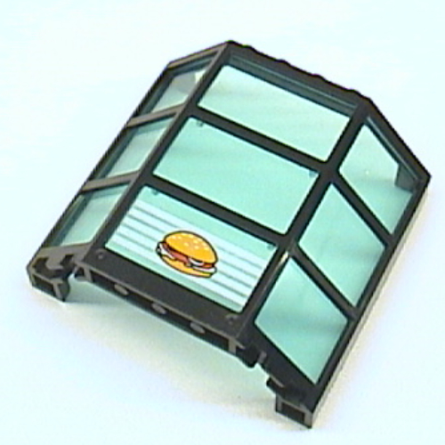 Window Bay 3 x 8 x 6 with Trans-Light Blue Glass with 5 White Stripes and Hamburger Print (Black)