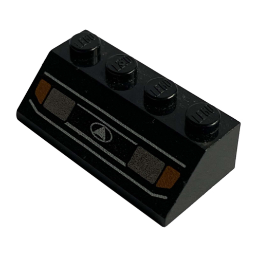 Brick Sloped 45° 2 x 4 with Headlights 1 Print, White Lines (Black)