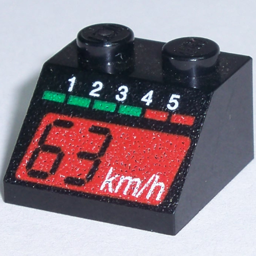 Brick Sloped 45° 2 x 2 with Tachometer and a Red '63 km/h' Print (Black)