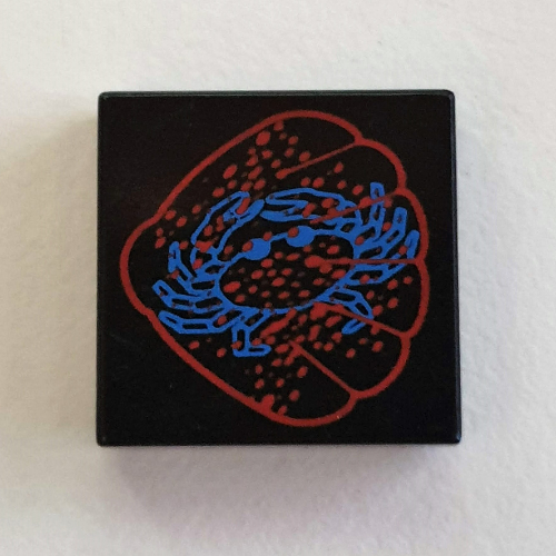 Tile 2 x 2 with Blue and Red Scallop and Crab Print (Black)