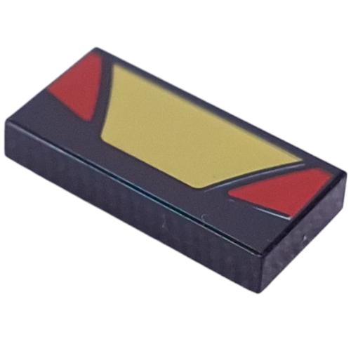 Tile 1 x 2 with Yellow Trapezoid, Red Triangles Print (Black)