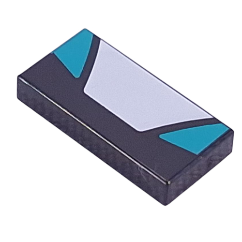 Tile 1 x 2 with White Trapezoid, Dark Turquoise Triangles Print (Black)