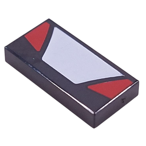 Tile 1 x 2 with White Trapezoid, Red Triangles Print (Black)