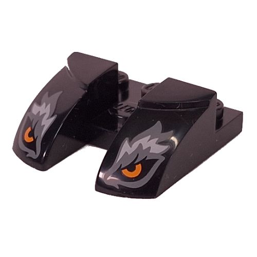 Brick Round, Curved 3 x 3 with Cutout, Light Bluish Grey Markings, Orange Eyes Print (Black)
