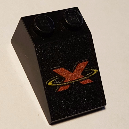 Brick Sloped 33° 3 x 2 with Red X and Yellow Circle Print (Black)
