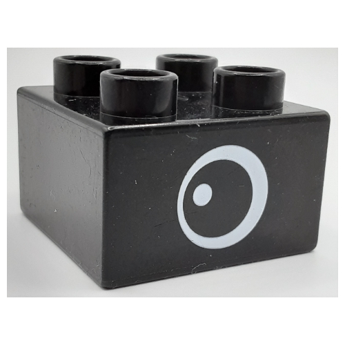 Duplo Brick 2 x 2 with Eye, White Dot, White All Around Pupil Print, on Two Sides - Type 2 (Black)
