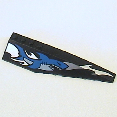 Brick Wedged, Curved 12 x 3 Right with Blue Shark and Silver Wave Print (Black)