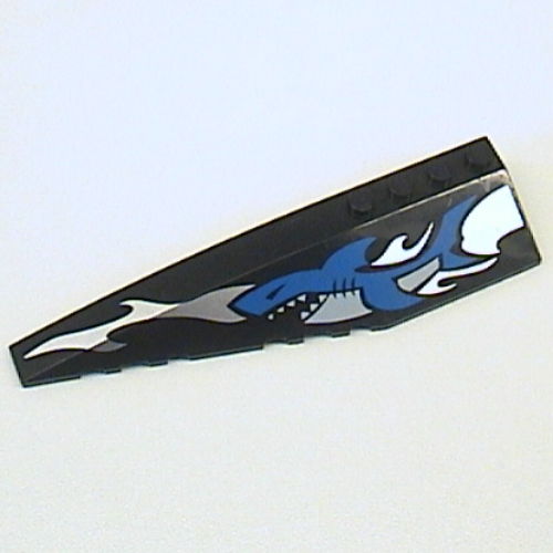 Brick Wedged, Curved 12 x 3 Left with Blue Shark and Silver Wave Print (Black)