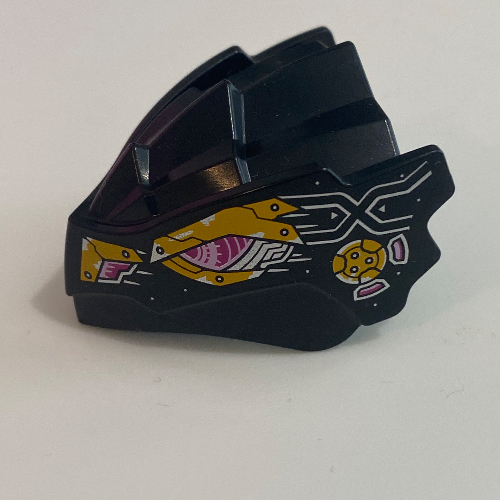 Creature Body Part, Dragon Head with Magenta Eyes, Bright Light Orange Armor Plating, Silver Circuitry Print (Black)