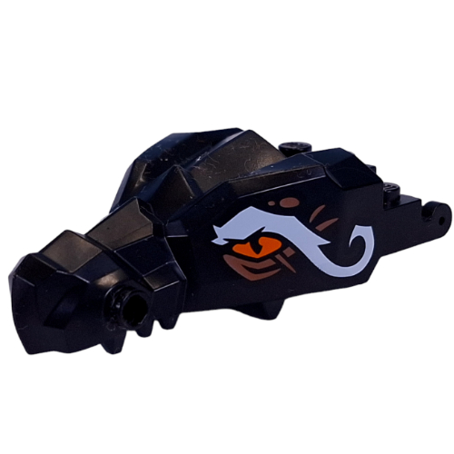Creature Body Part, Dragon Head Upper Jaw with 2 x 4 Studs, Bars, Studs on Nose with Orange Eyes, White/Copper Markings Print (Black)
