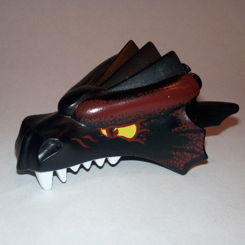 Creature Body Part, Dragon Head Upper Jaw with Dark Red Scales and Yellow Eyes Print (Black)