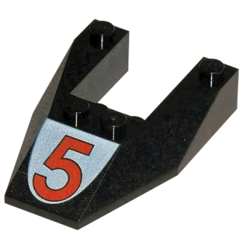 Brick Wedged, Sloped 6 x 4 Cutout, No Stud Notches with Red '5' Print (Black)