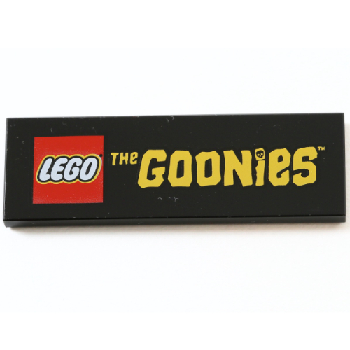 Tile 2 x 6 with LEGO Logo, Yellow "THE GOONIES' Print (Black)
