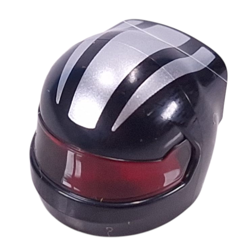 Helmet, Formula 1 with Trans-Red Visor Pattern and Silver Stripes Print (Black)
