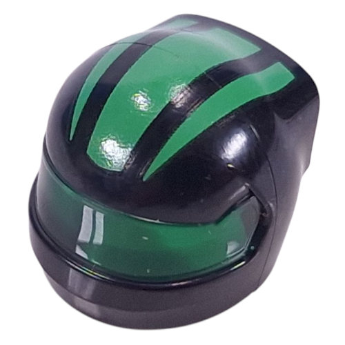 Helmet, Formula 1 with Trans-Green Visor Pattern and Bright Green Stripes Print (Black)