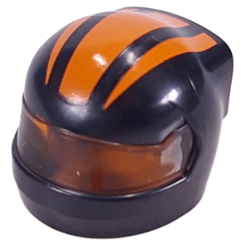 Helmet, Formula 1 with Trans-Orange Visor Pattern and Orange Stripes Print (Black)